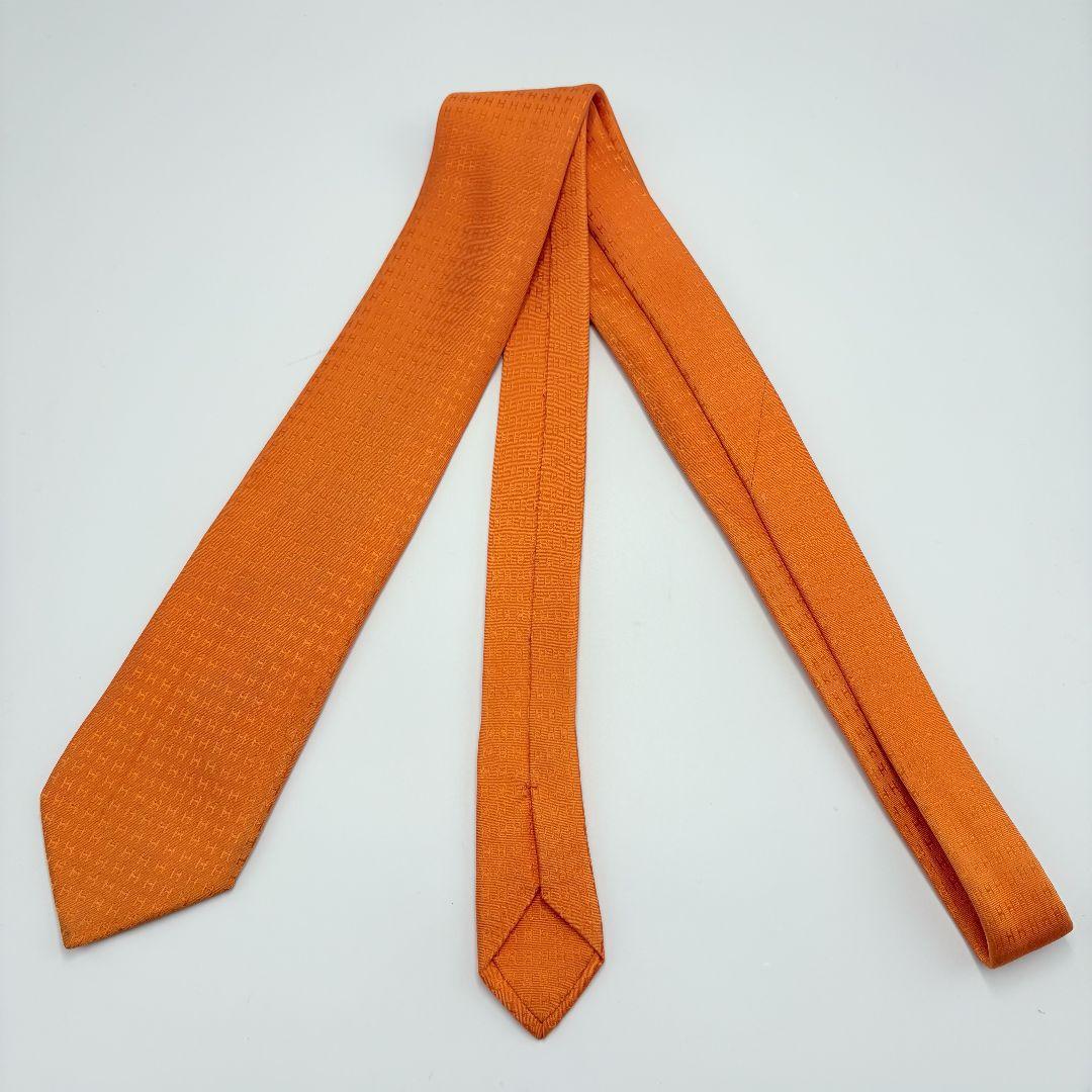 エルメス H柄 ネクタイ ファソネ エルメスカラー オレンジ シルク100%