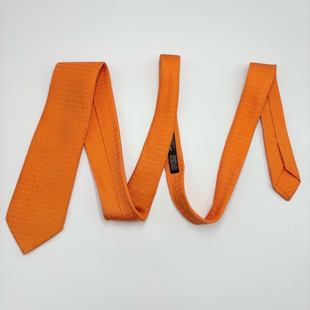 エルメス H柄 ネクタイ ファソネ エルメスカラー オレンジ シルク100%