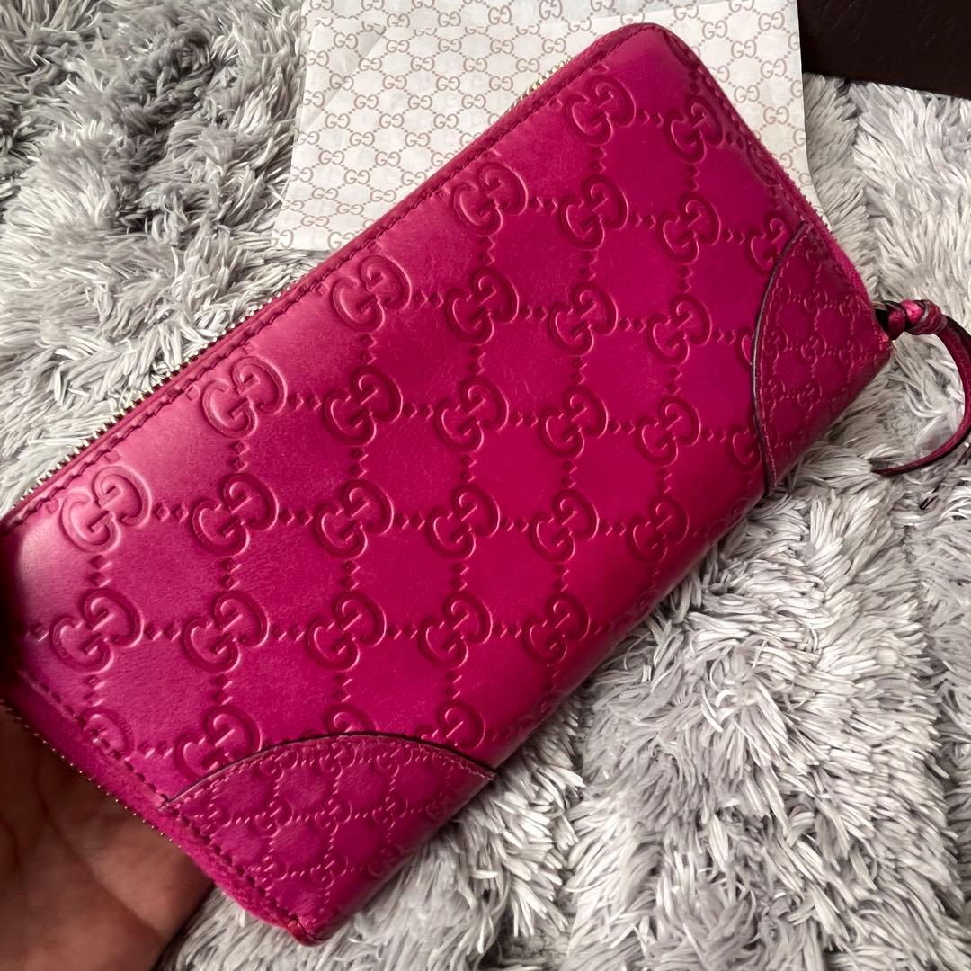 美品✨GUCCI ラウンドファスナー　Wシマ　インターロッキング　パープル