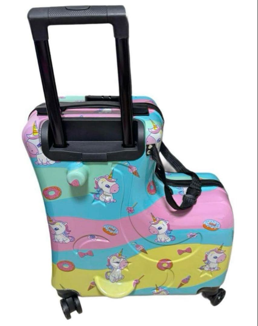 美品 乗れるキッズキャリーケース 安全ベルト付き キッズスーツケース ユニコーン