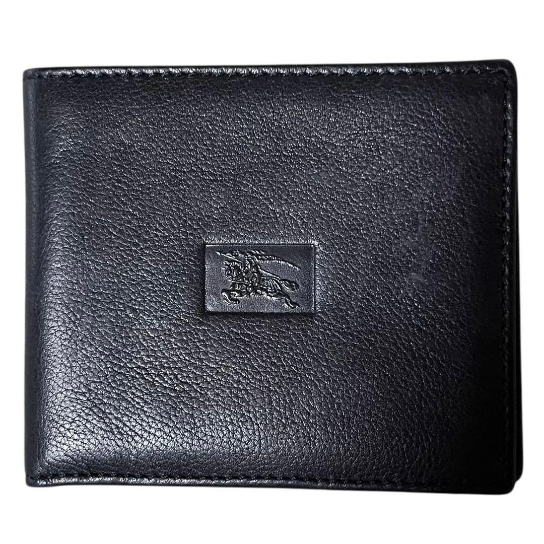 未使用✨バーバリー　ロゴ型押し　財布　二つ折り　ブラック　本革　ノバチェック