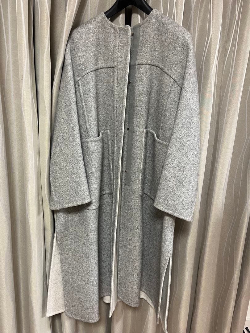 Drawer メランジ リバーシブルコート グレー ウール100%