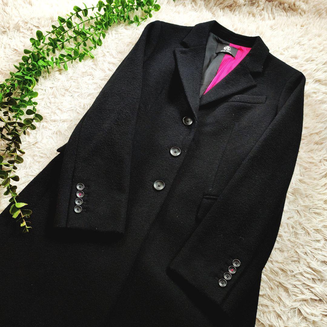 ポールスミス チェスターコート ウール ブラック ワインレッド ブラック 40