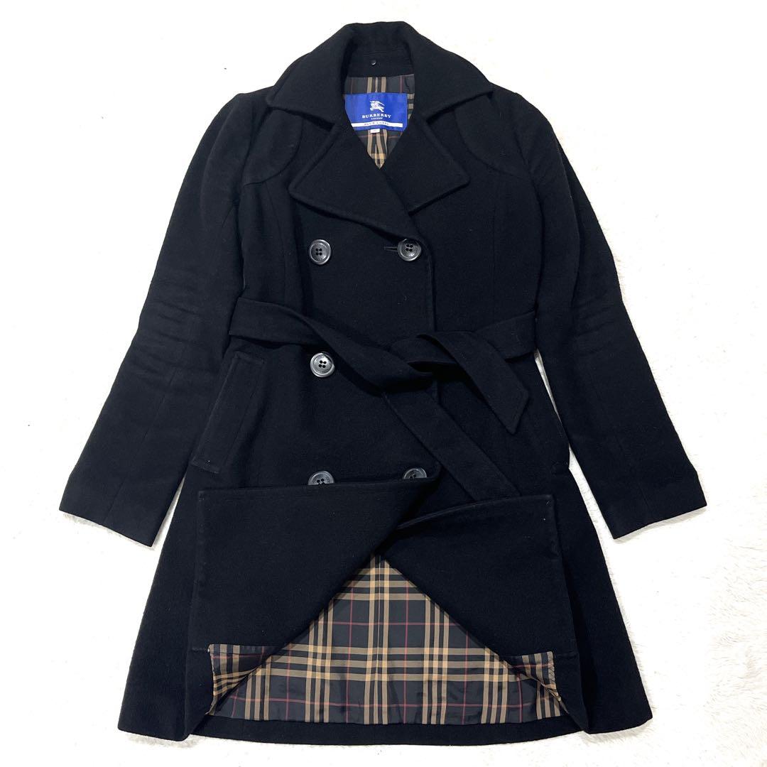 【y2k アンゴラ混】バーバリーブルーレーベル ロングコート チェック Aライン