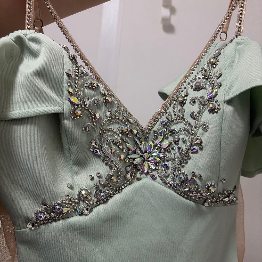 ミントグリーン ビーズ刺繍 ボディコンドレス