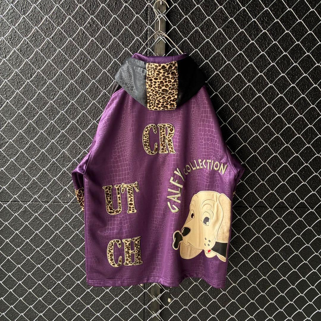 GALFY トラックジャケット フーディ ビッグロゴ刺繍 豹柄 切替 奇抜 XL