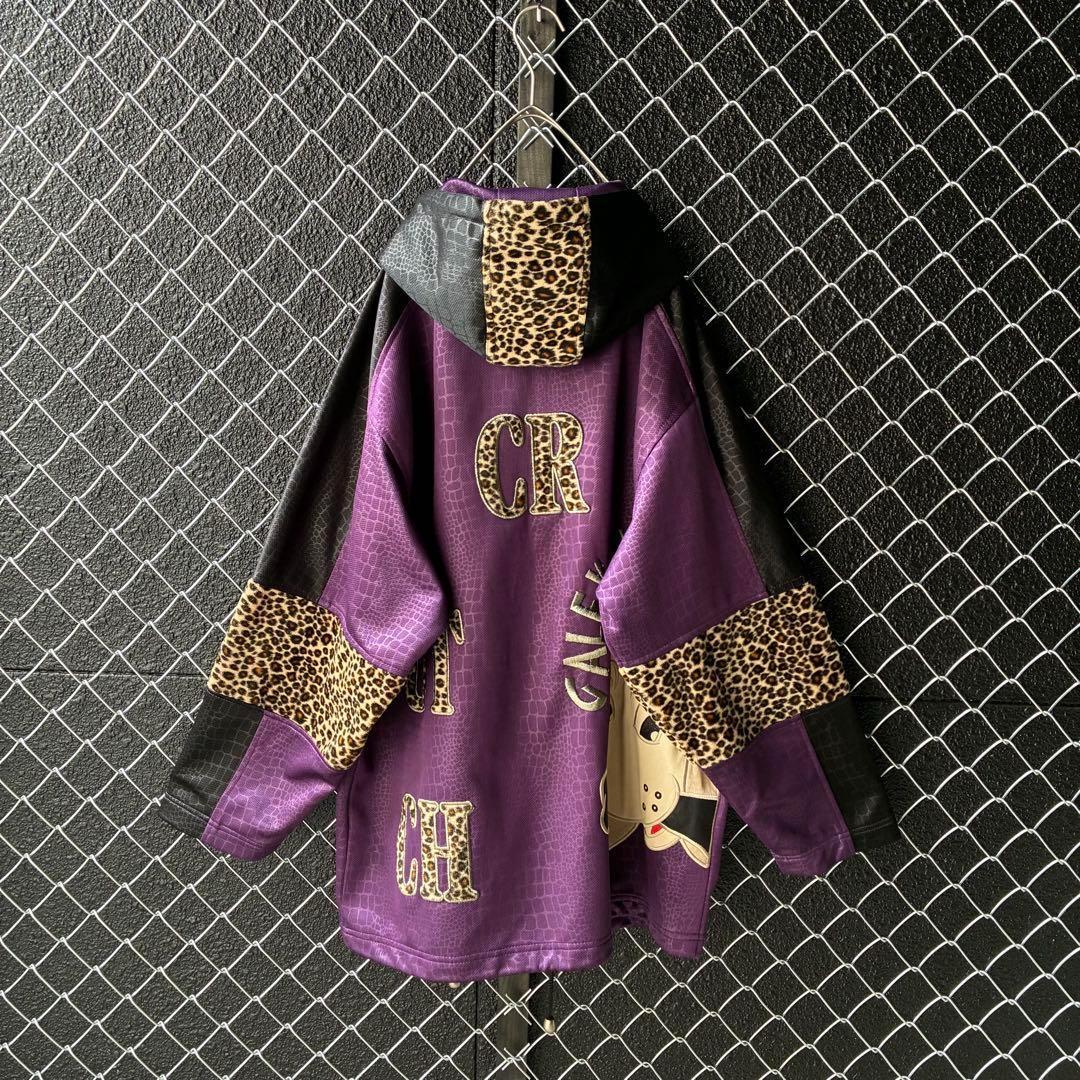 GALFY トラックジャケット フーディ ビッグロゴ刺繍 豹柄 切替 奇抜 XL