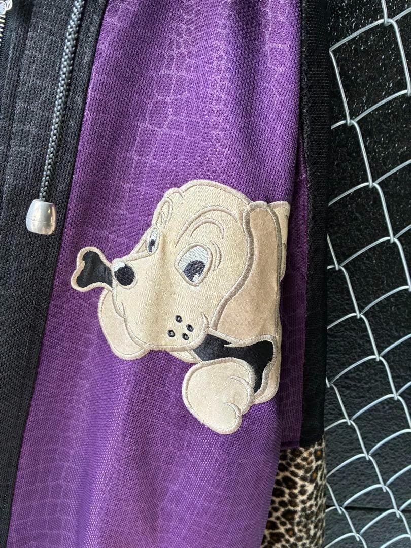 GALFY トラックジャケット フーディ ビッグロゴ刺繍 豹柄 切替 奇抜 XL