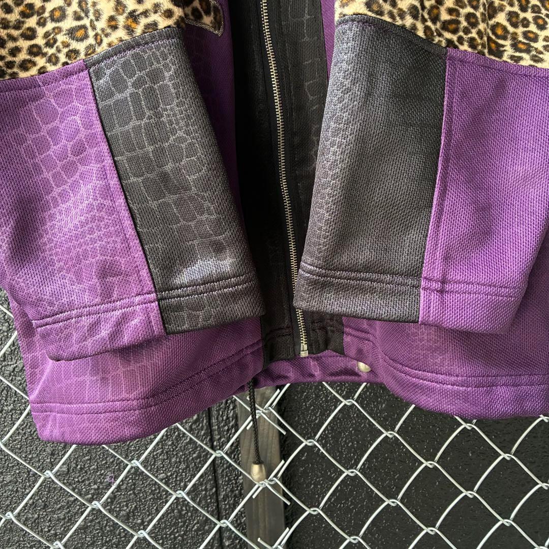 GALFY トラックジャケット フーディ ビッグロゴ刺繍 豹柄 切替 奇抜 XL