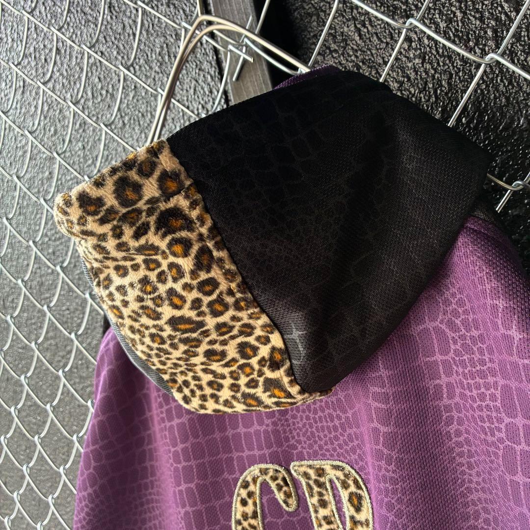 GALFY トラックジャケット フーディ ビッグロゴ刺繍 豹柄 切替 奇抜 XL