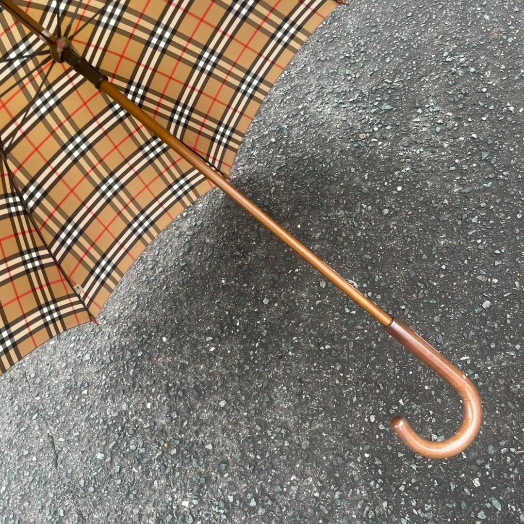 美品　Burberry バーバリー　ノバチェック　長傘　メタルロゴ　ベージュ