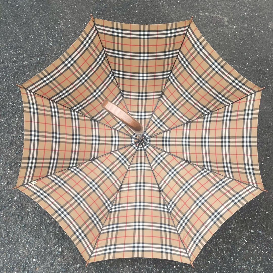 美品　Burberry バーバリー　ノバチェック　長傘　メタルロゴ　ベージュ