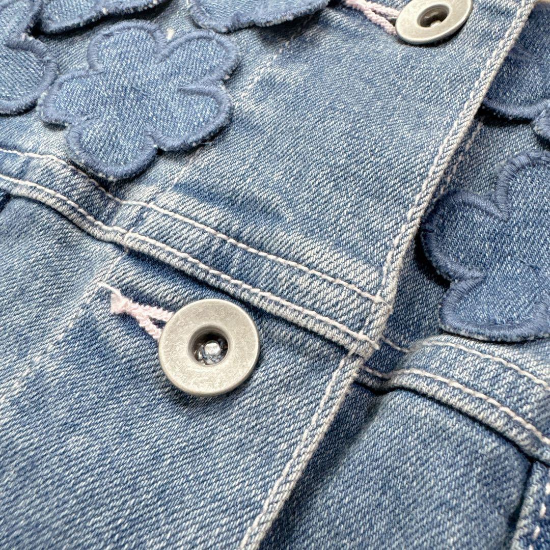 ローズティアラ　大きいサイズ　4L ノーカラーデニムジャケット フラワーモチーフ