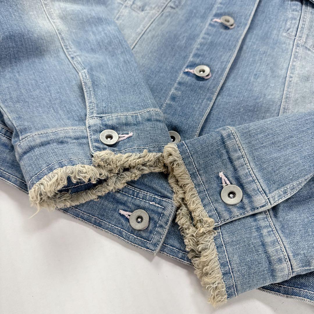 ローズティアラ　大きいサイズ　4L ノーカラーデニムジャケット フラワーモチーフ