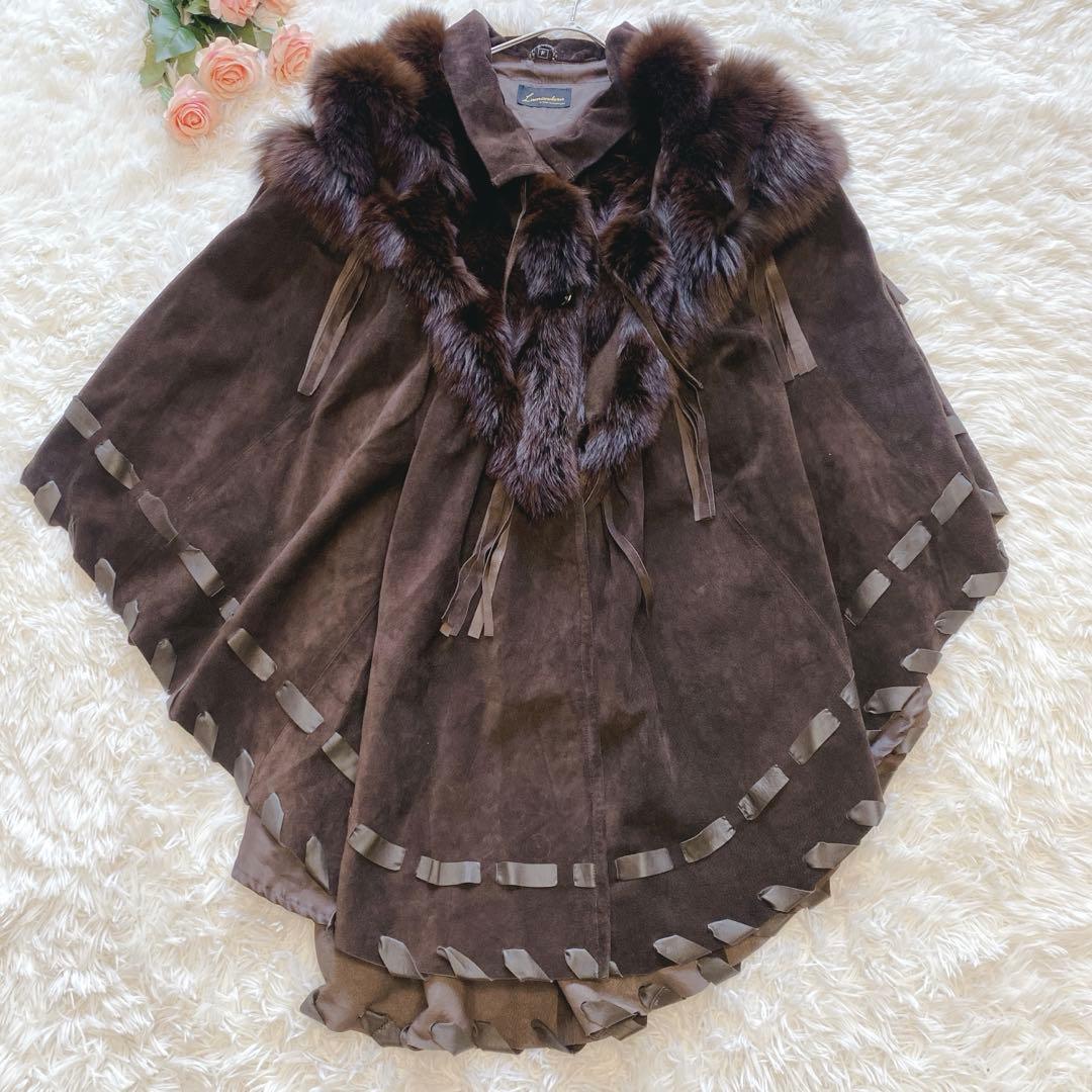 【フリー】美品 Lamandora ポンチョ 豚革 大きいサイズ 日本製　コート