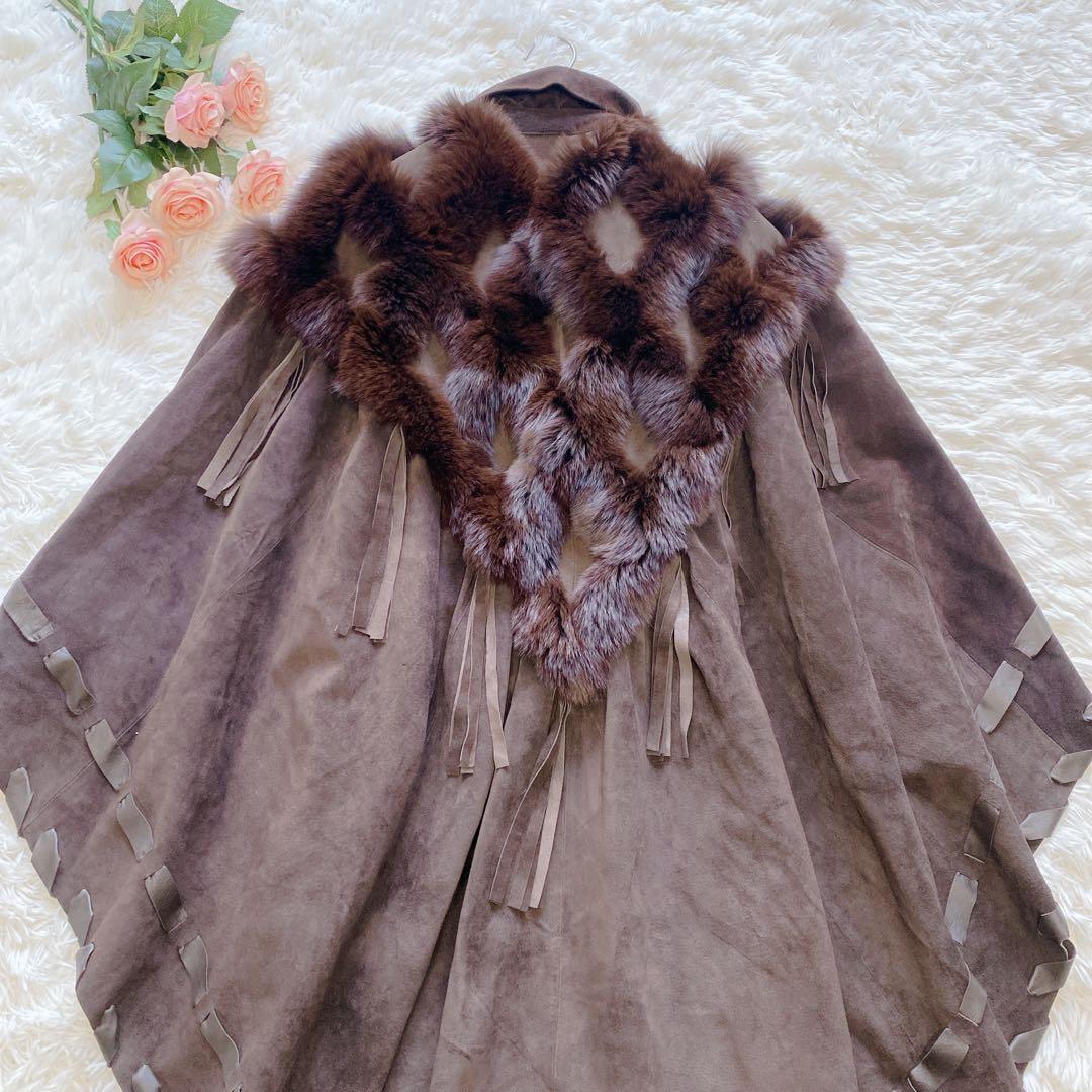 【フリー】美品 Lamandora ポンチョ 豚革 大きいサイズ 日本製　コート