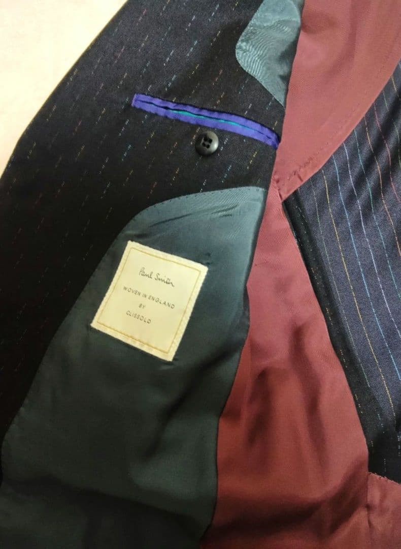 美品Poulsmith ポールスミス テーラード 英国生地濃紺ストライプ M