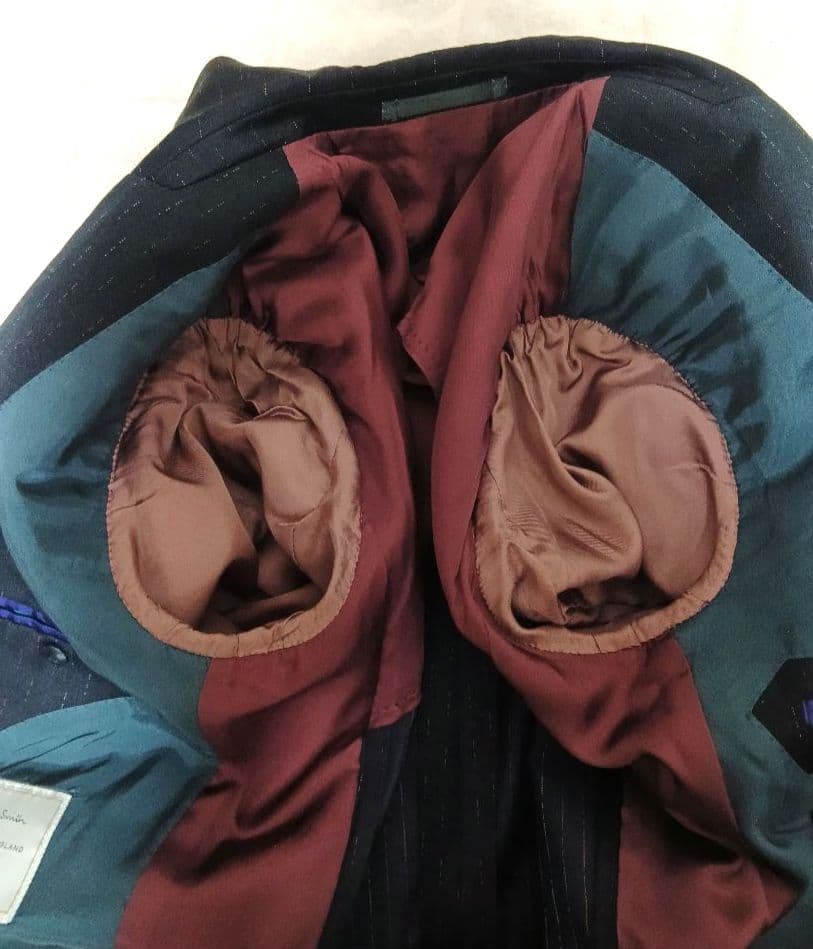 美品Poulsmith ポールスミス テーラード 英国生地濃紺ストライプ M