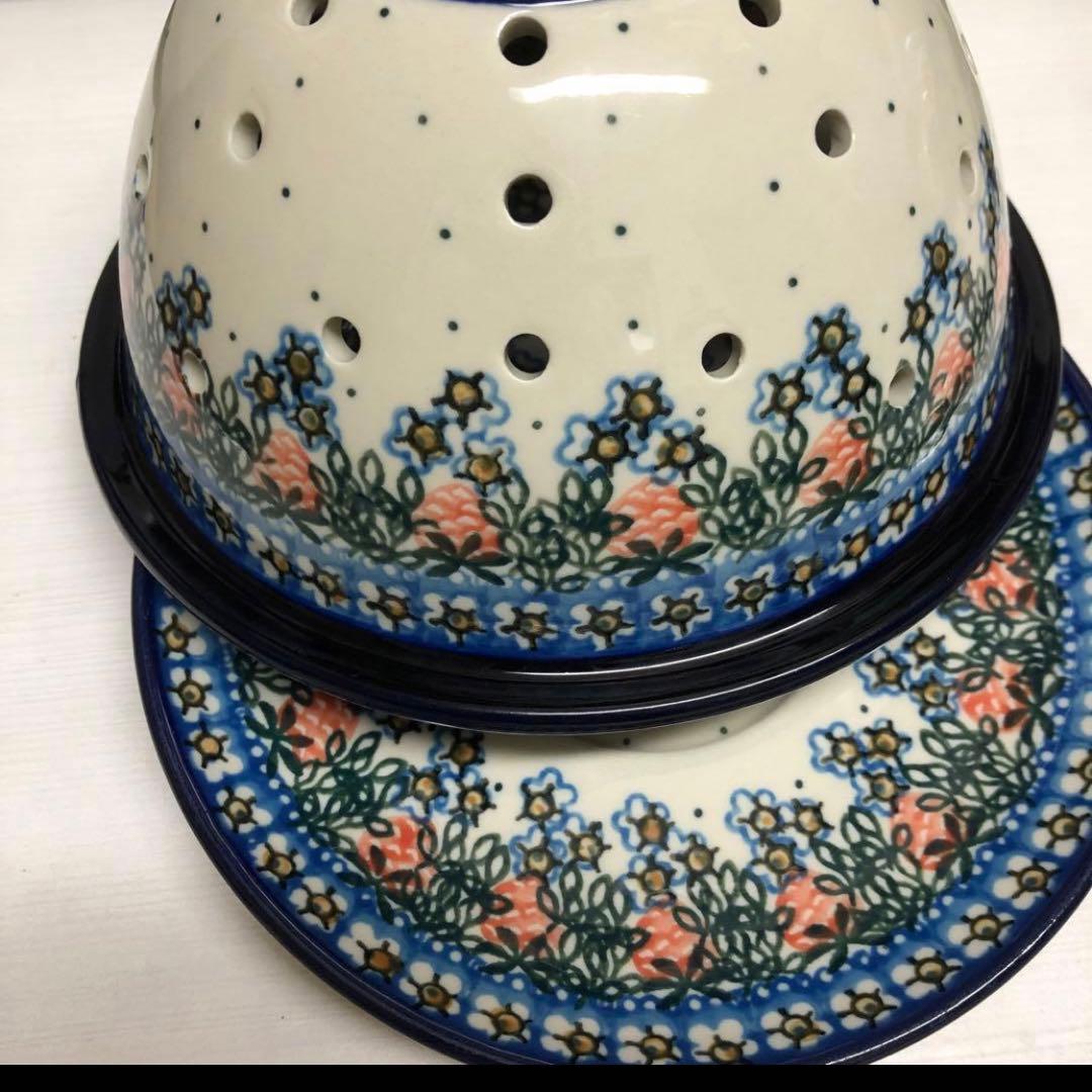 ポーリッシュポタリー　水切りボウル皿セット イチゴ　コランダー　ポーランド食器