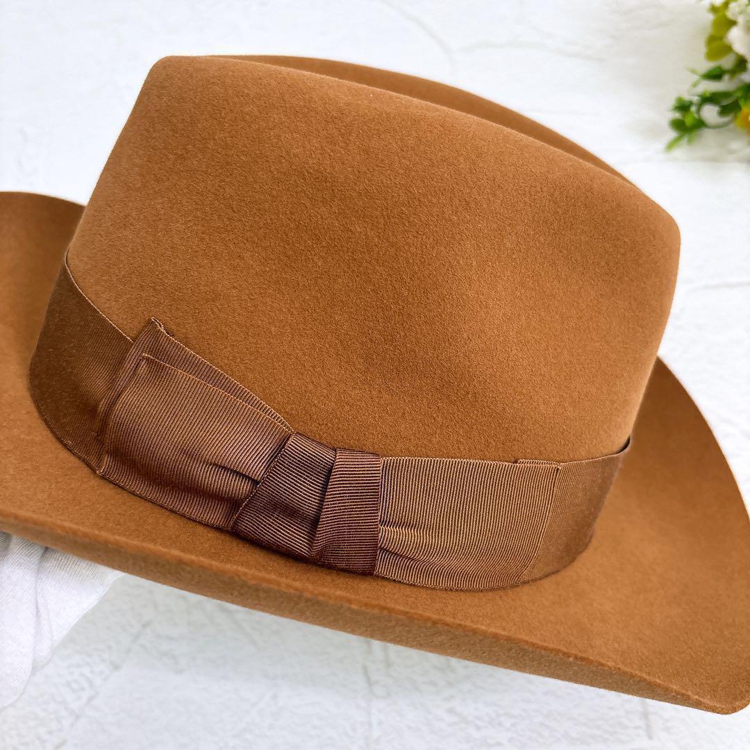 《新品》HERMES ウール ハット 帽子 リボン ロングブリム 茶色 58