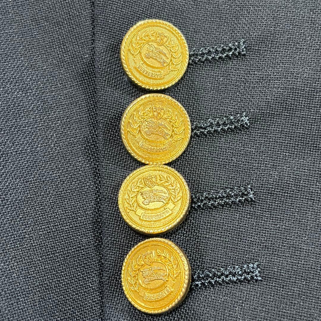 バーバリー 紺ブレ 刻印金ボタン ネイビー ダブル 裏地シャドーホース LL