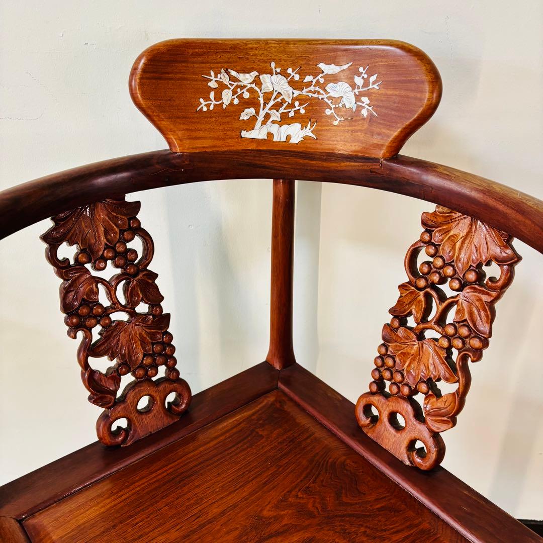 螺鈿細工 唐木家具 椅子 ア ームチェア 中国椅子　送料込み