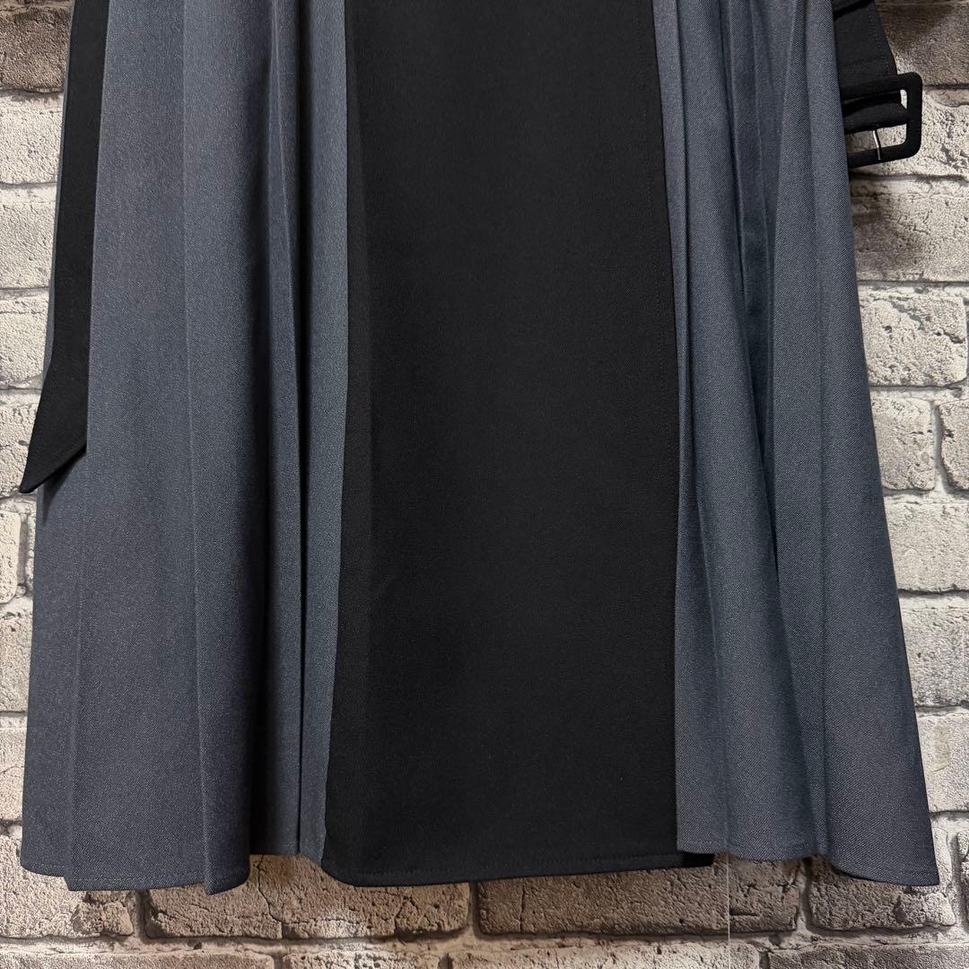 【美品】HARE　バイカラープリーツコート　ブラック　ベルト付