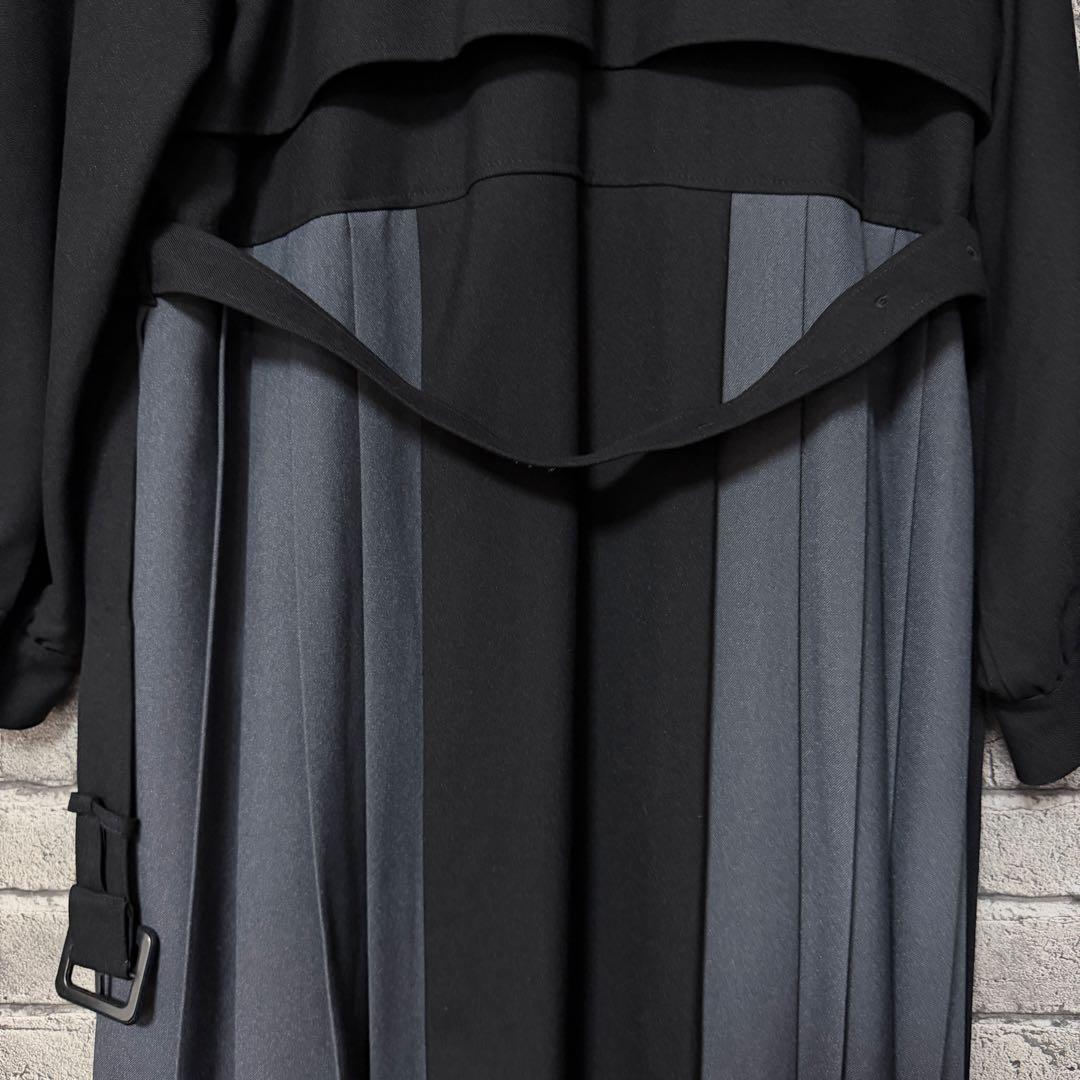 【美品】HARE　バイカラープリーツコート　ブラック　ベルト付