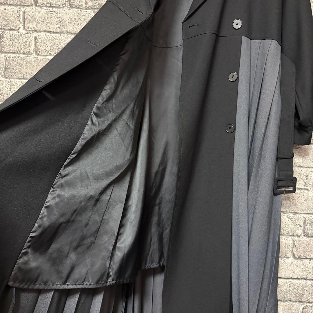 【美品】HARE　バイカラープリーツコート　ブラック　ベルト付