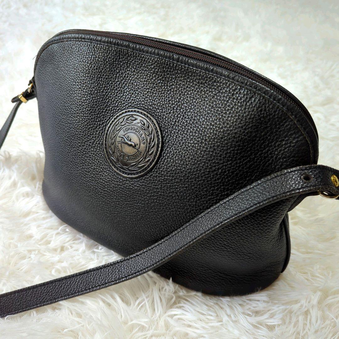 LONGCHAMP ロンシャン ショルダーバッグ 斜め掛け ロゴ刻印 シボレザー