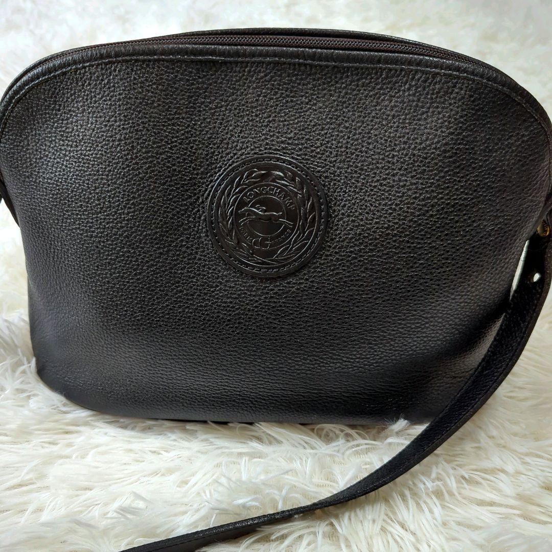 LONGCHAMP ロンシャン ショルダーバッグ 斜め掛け ロゴ刻印 シボレザー