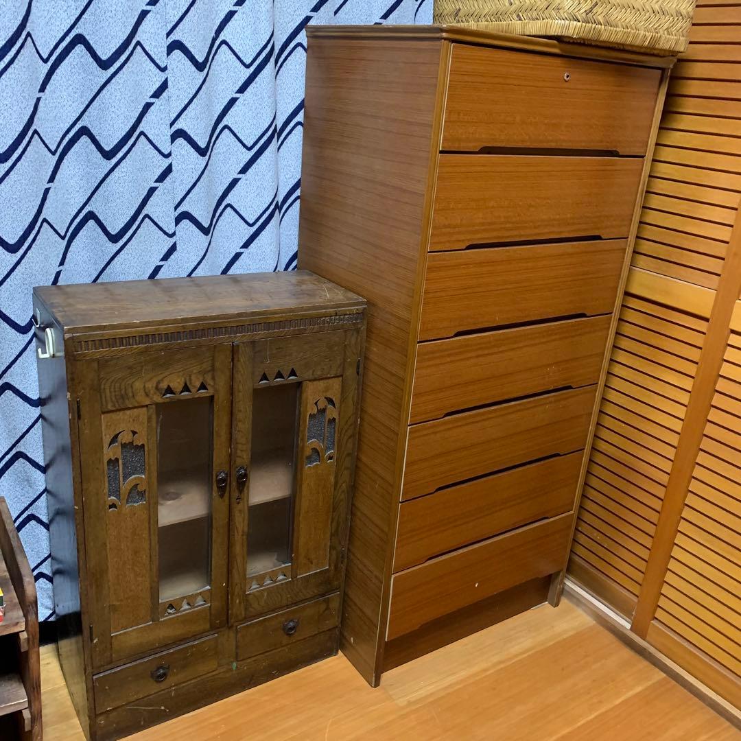 購入者決定❗️昭和レトロ木製キャビネット ダイヤガラス戸棚 飾り棚 食器棚