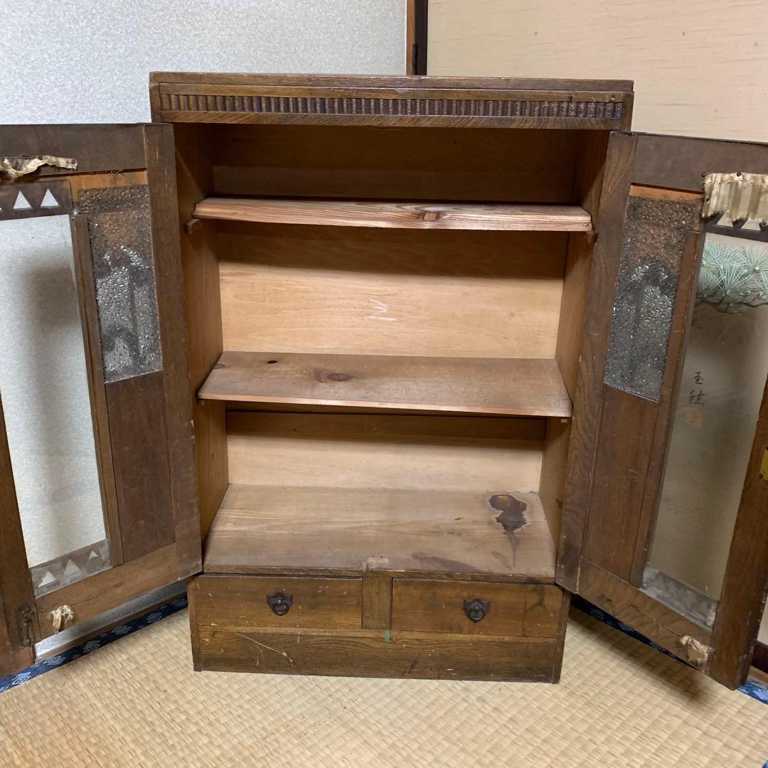 購入者決定❗️昭和レトロ木製キャビネット ダイヤガラス戸棚 飾り棚 食器棚