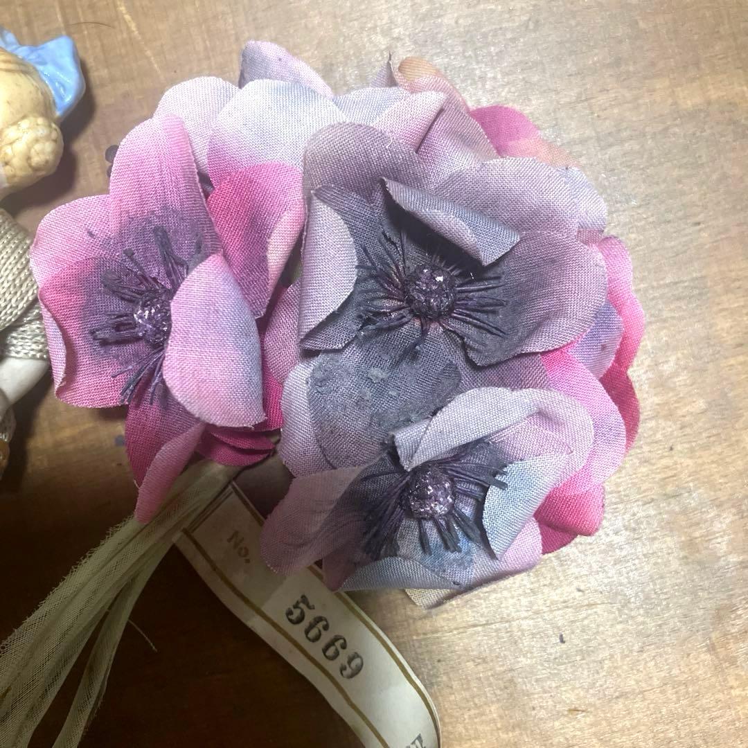 フランスアンティーク布花ブーケ　ドイツアンティーク紫色　すみれ色