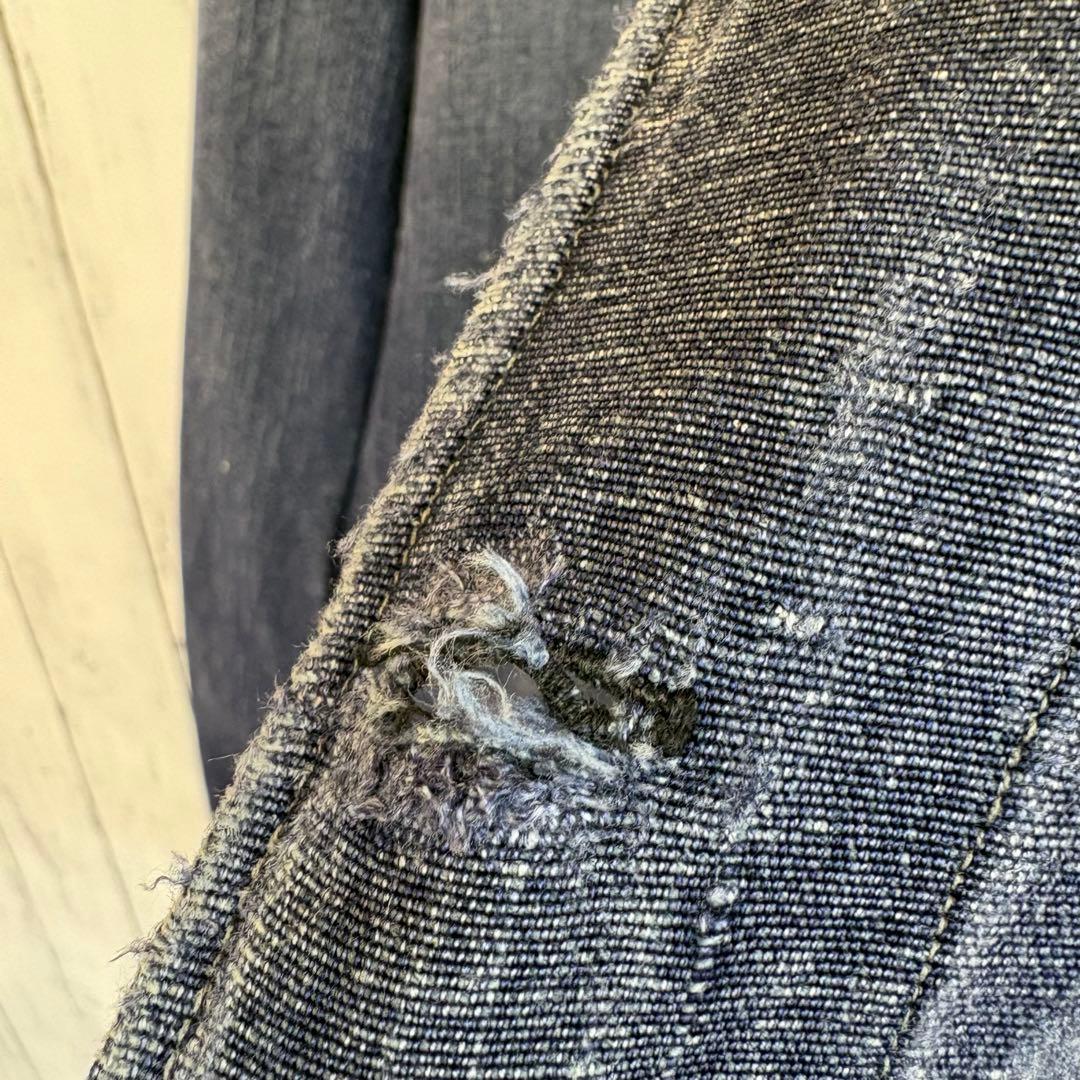 40s フレンチ インディゴリネン カバーオール ワークジャケット ユーロ 襤褸