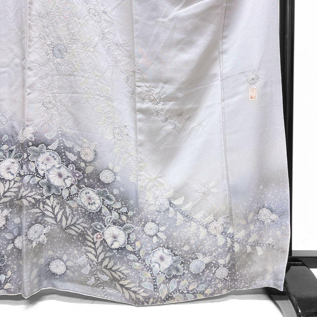 訪問着　作家もの　辻ヶ花　絞り　藤の花　淡色　着物　124b p ms