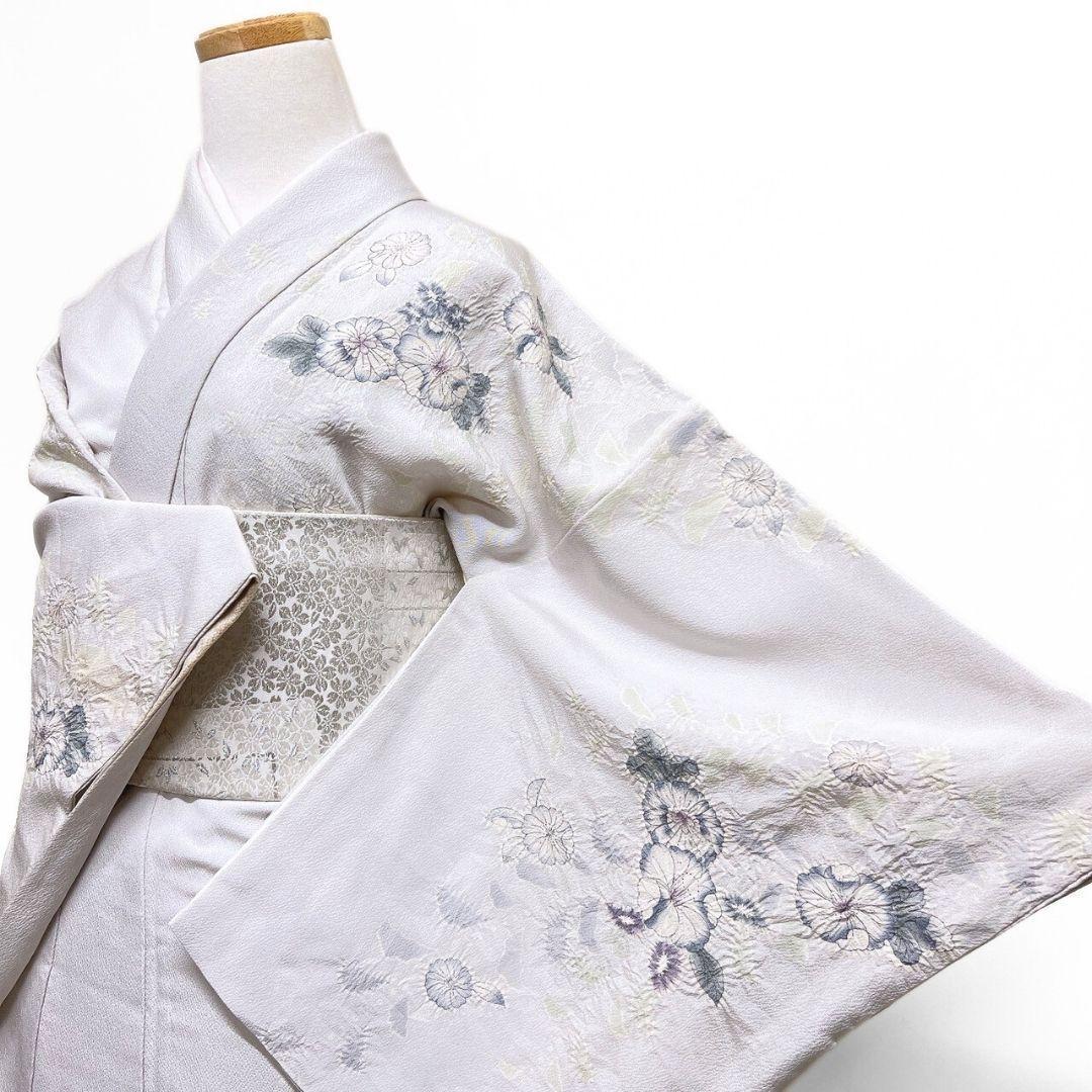 訪問着　作家もの　辻ヶ花　絞り　藤の花　淡色　着物　124b p ms