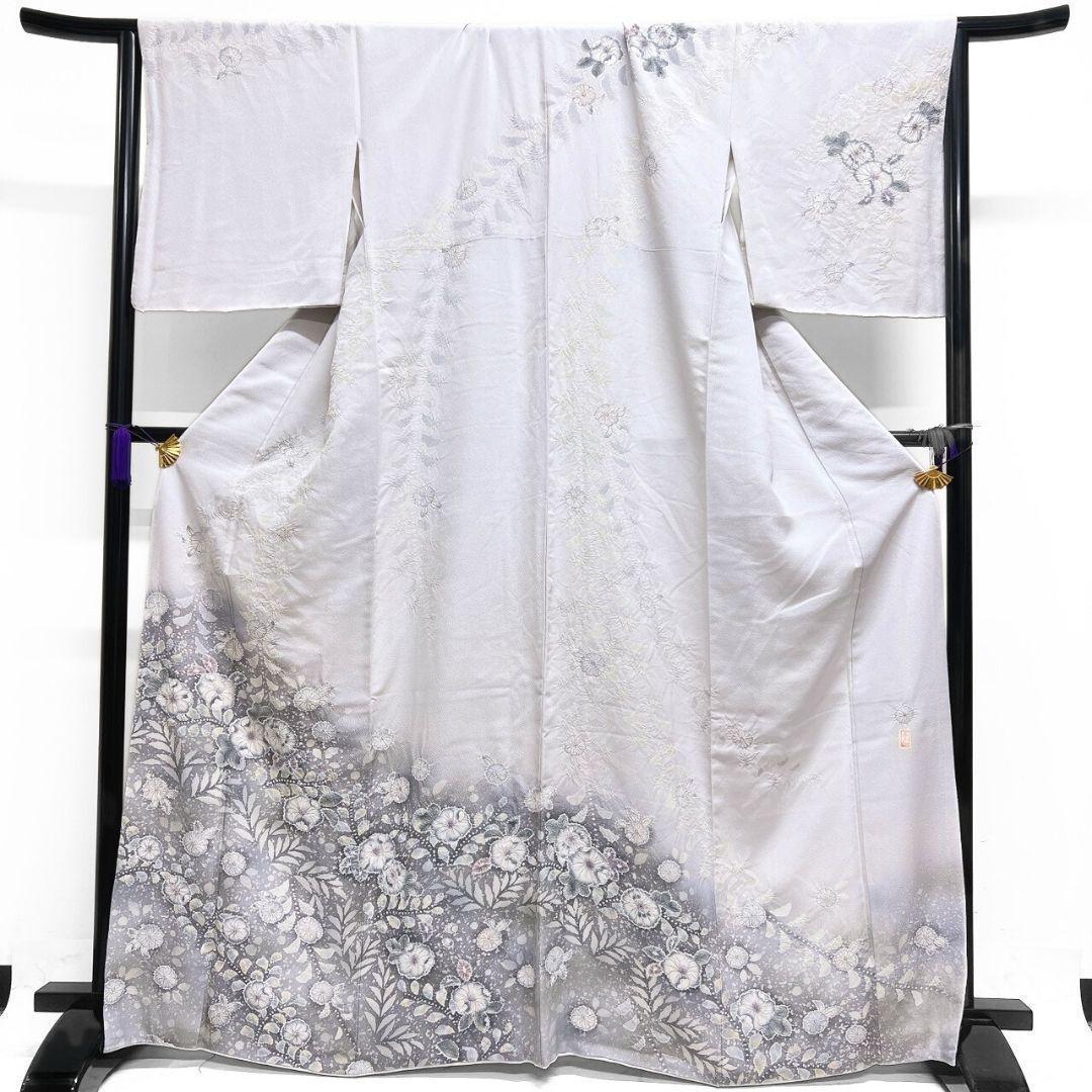 訪問着　作家もの　辻ヶ花　絞り　藤の花　淡色　着物　124b p ms