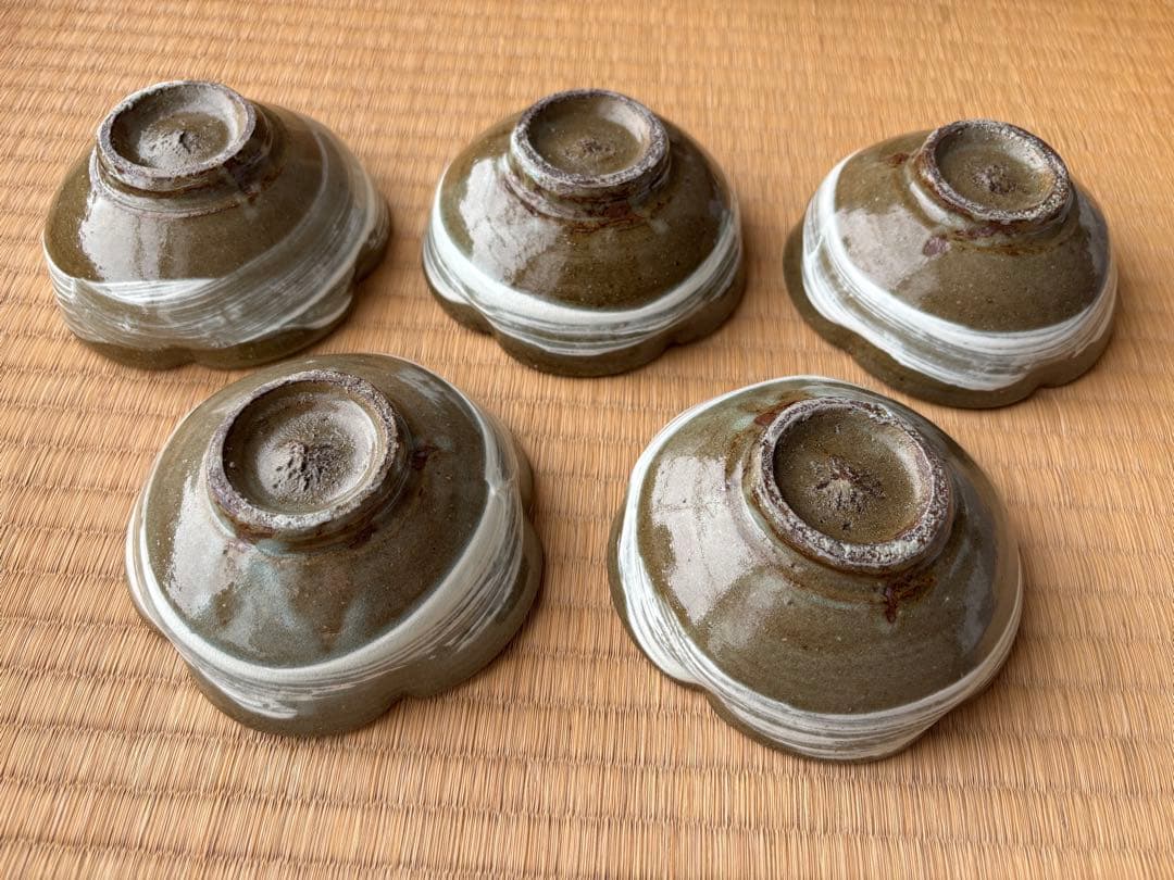 小林東五 『刷毛目輪花 小鉢』五客 木箱付き 對州窯 玄