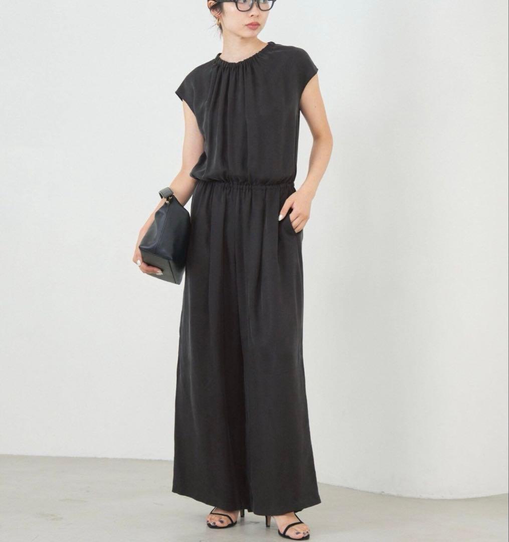 IENA キュプラギャザーネックオールインワン36 ブラック