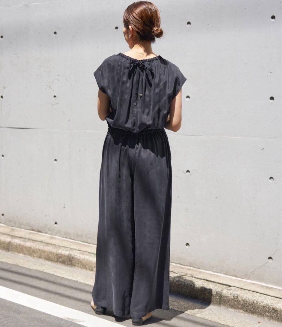 IENA キュプラギャザーネックオールインワン36 ブラック