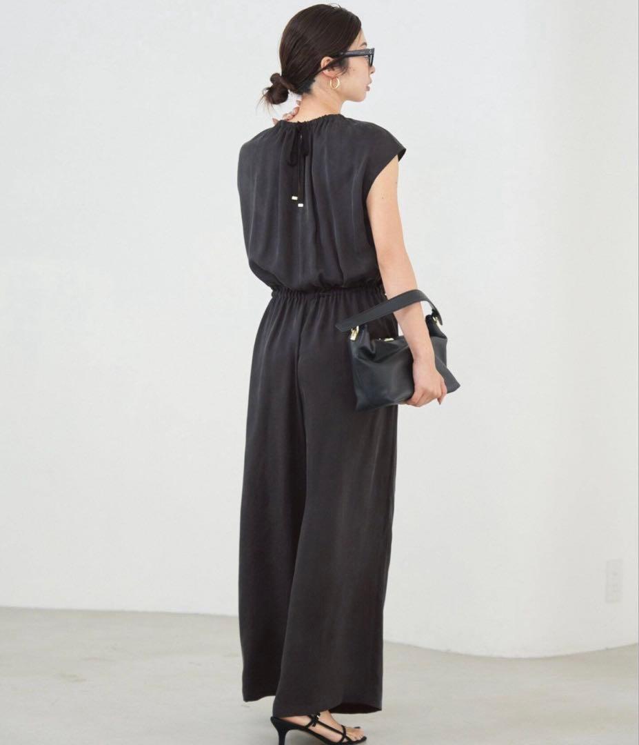 IENA キュプラギャザーネックオールインワン36 ブラック