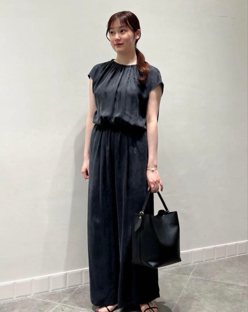 IENA キュプラギャザーネックオールインワン36 ブラック