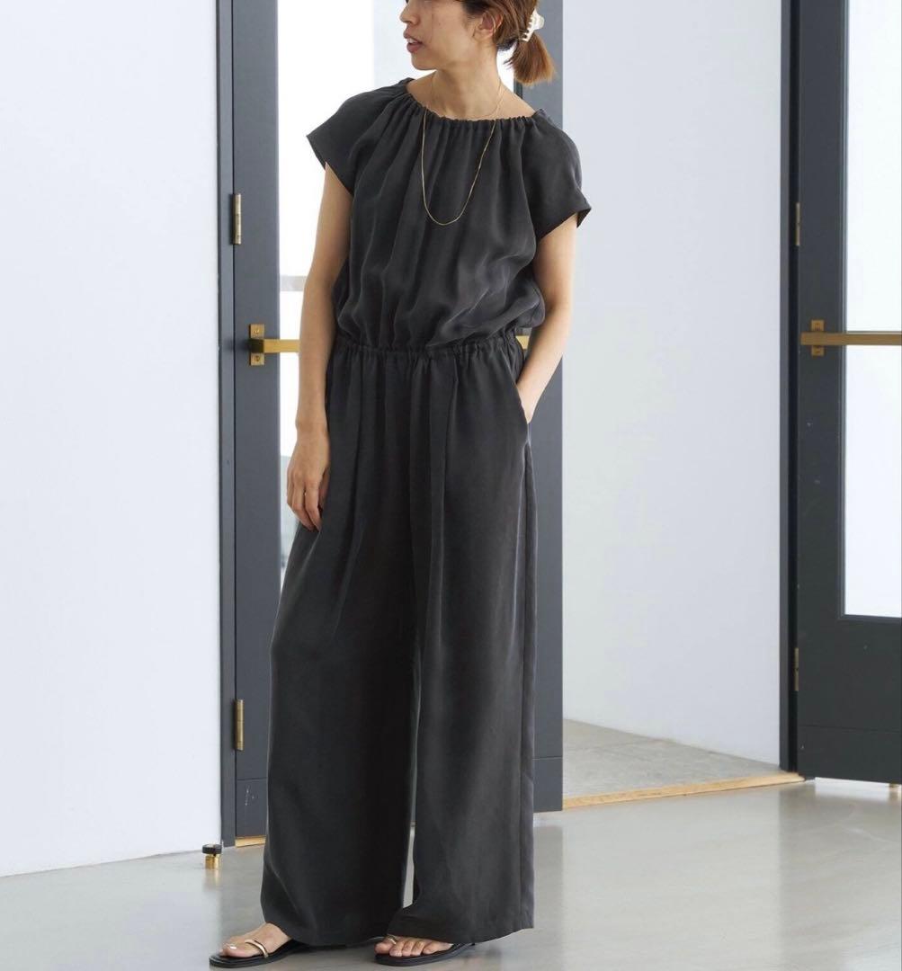 IENA キュプラギャザーネックオールインワン36 ブラック