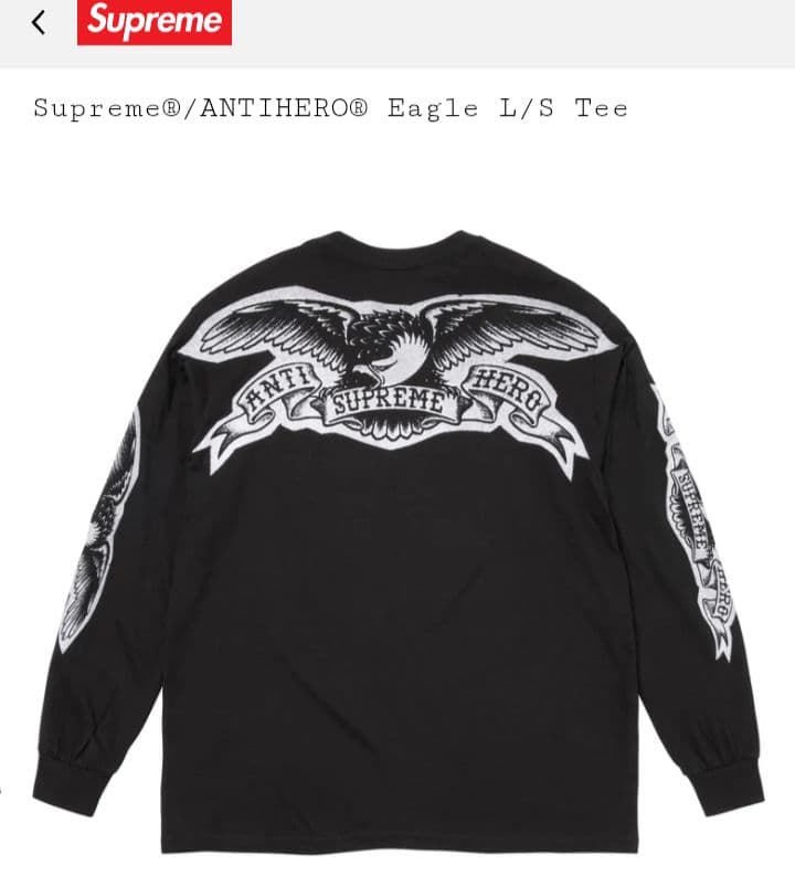 Supreme / ANTIHERO EAGLE L/S TEE (M) 黒