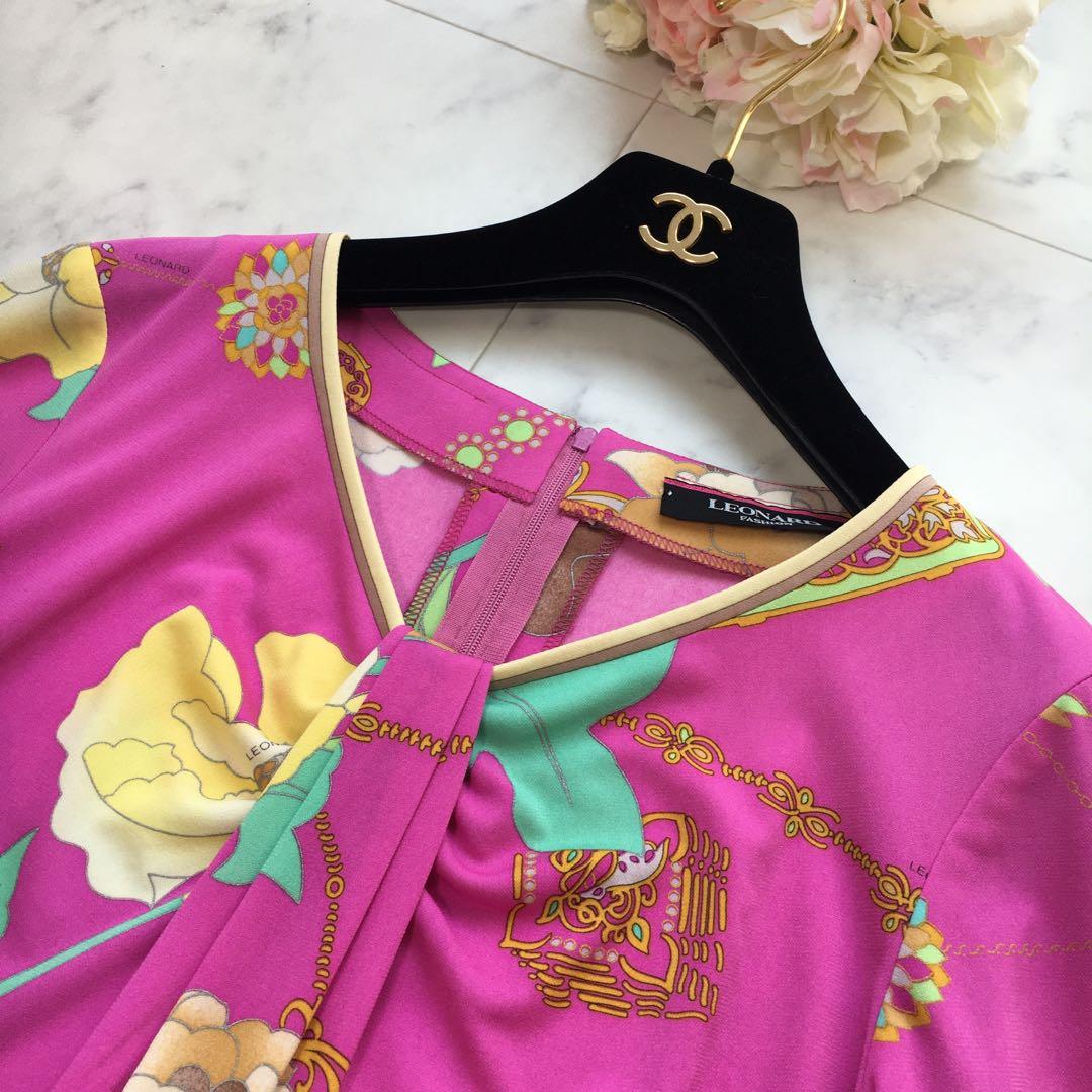 近年美品　LEONARD レオナール カンカン　花柄　ストレッチ　チュニック