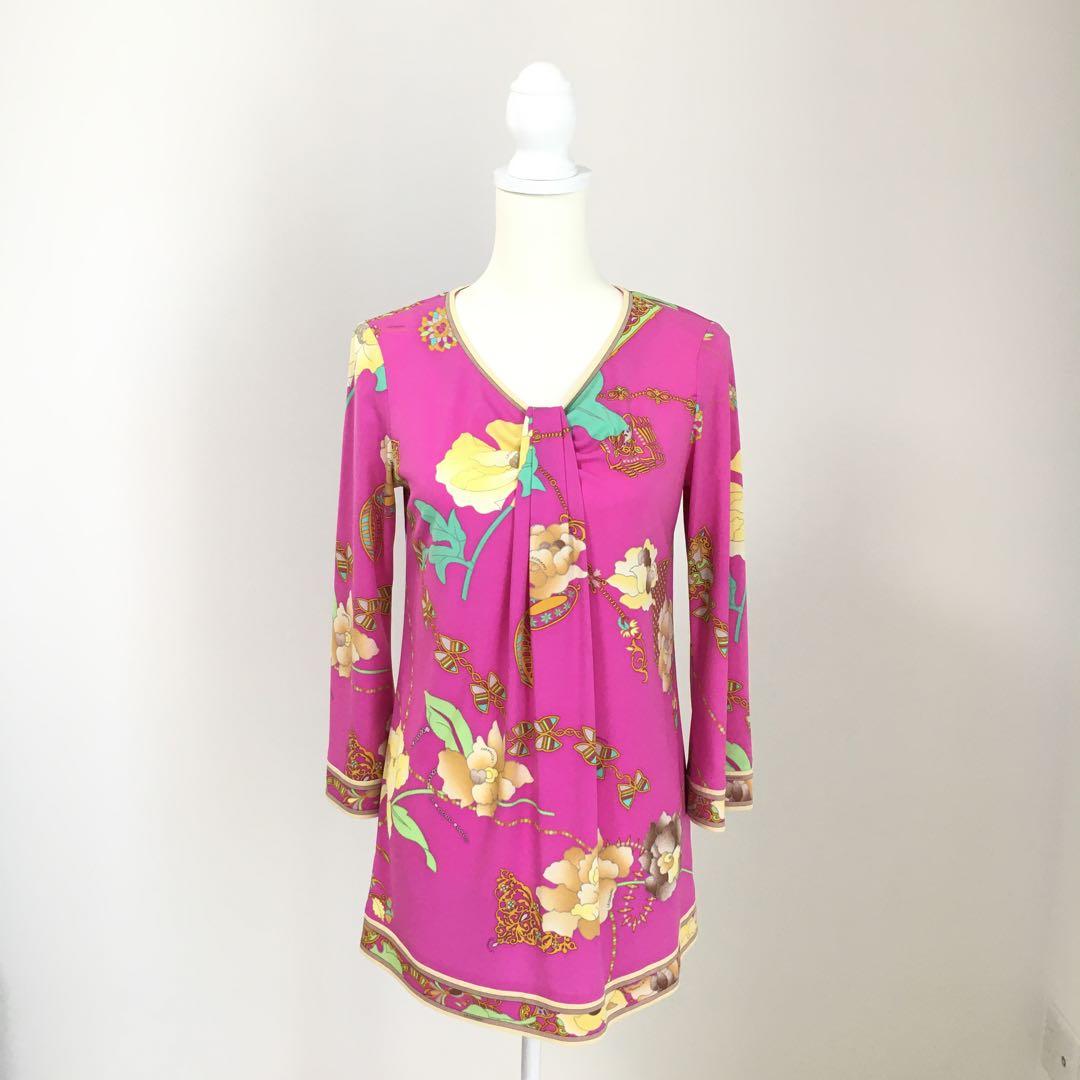 近年美品　LEONARD レオナール カンカン　花柄　ストレッチ　チュニック