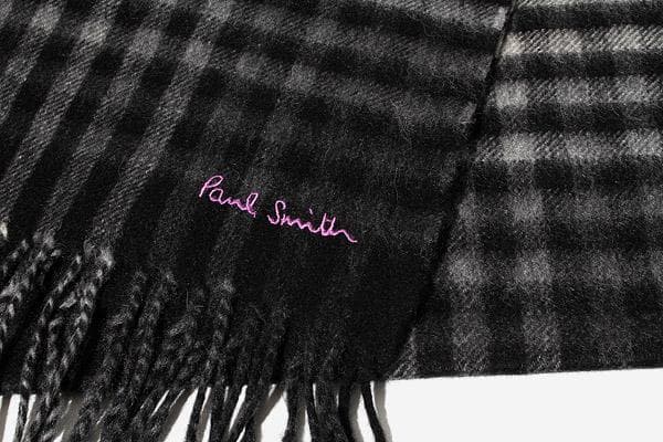 ポールスミス カシミヤ100％ チェック フリンジ マフラー ストール 英国製