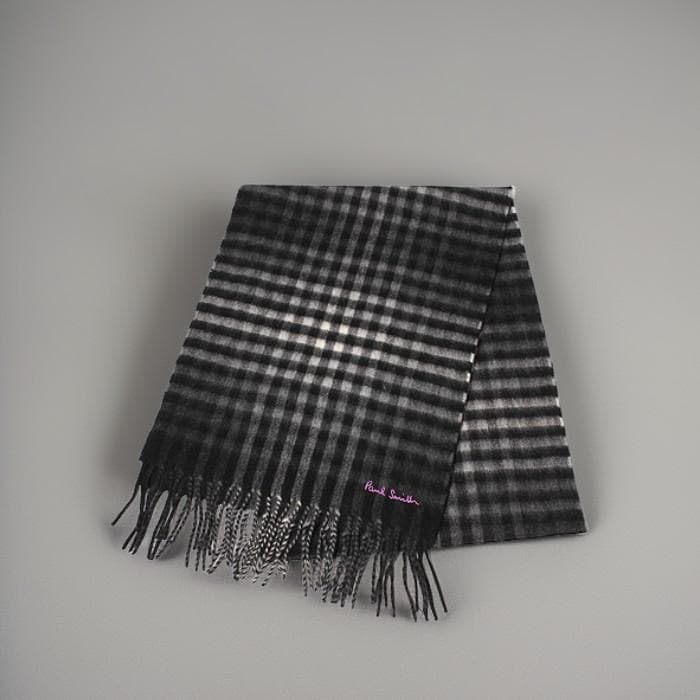 ポールスミス カシミヤ100％ チェック フリンジ マフラー ストール 英国製