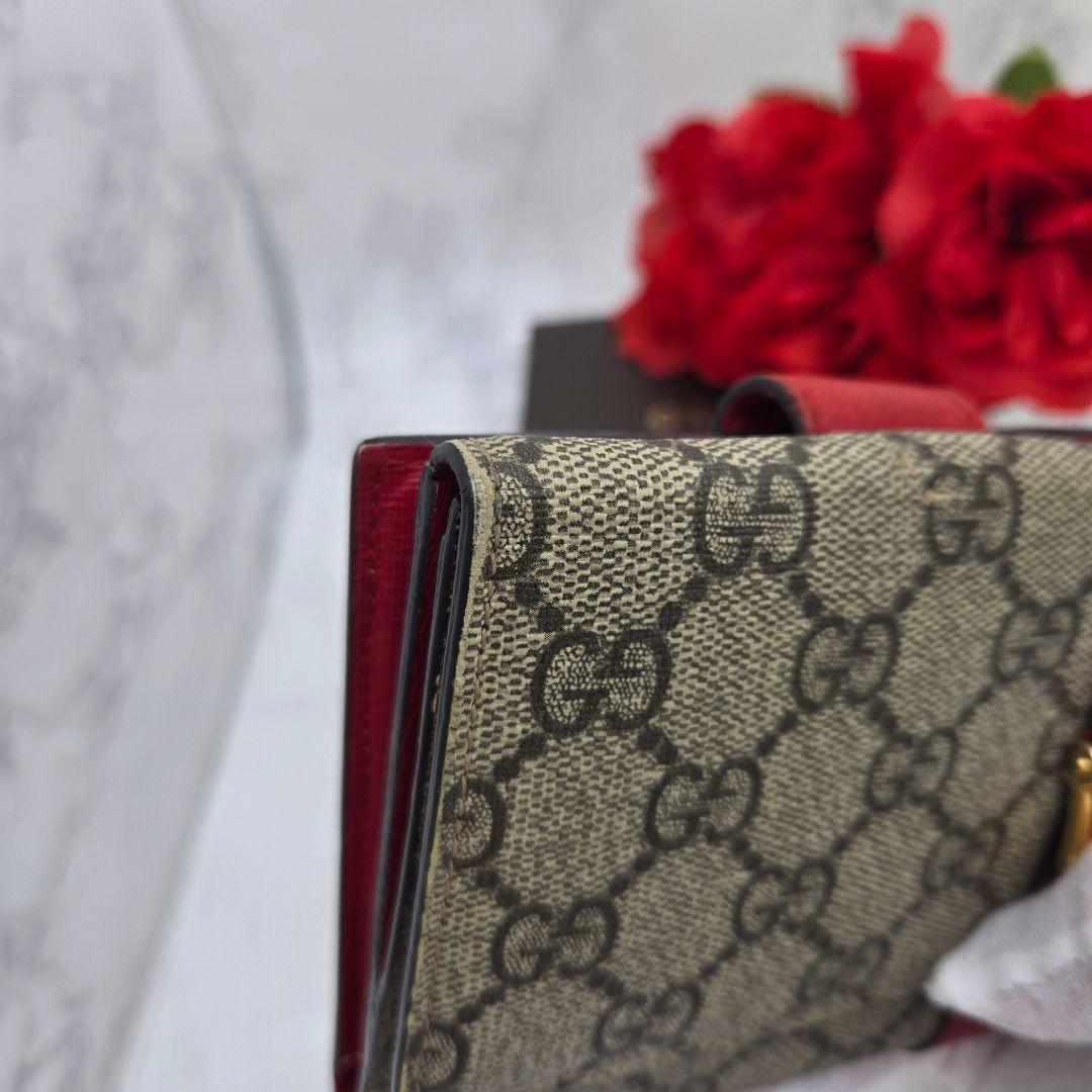 【希少】 GUCCI グッチ 折り財布 財布 GG スプリーム ベルト レッド